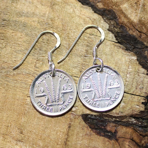 Vintage Australian Silver Threepence Coin Earrings + Sterling Earring Hooks Various Years/ Australia - 60th 70th Birthday