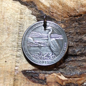 Pingente de moeda Great Blue Heron - Estados Unidos - Delaware State Quarter 2015 P1053