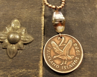 Bird Coin Necklace - Falkland Islands - Goose - Charm/ Copper Jewellery/ 1998/ Gifts for her #N111