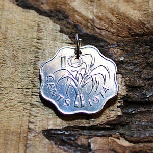 Vintage Botanical Coin Pendant - Swaziland - Sugar Cane - Plant Lover #P531