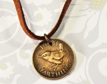 Little Wren Coin Necklace - United Kingdom - Singing Bird - Copper Charm - Gifts for him/ her - Robin #N284