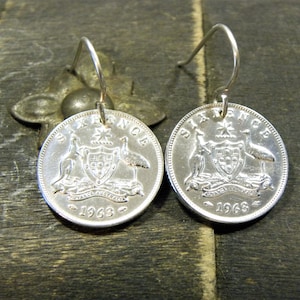 Vintage Australian Silver Sixpence Coin Earrings + Sterling Earring Hooks Various Years/ Australia