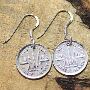 Vintage Australian Silver Threepence Coin Earrings + Sterling Earring Hooks Various Years/ Australia - 60th 70th Birthday