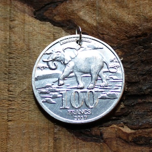 Large Elephant Coin Pendant - Katanga - Aluminium Light Weight - Charm - African Animal N1123