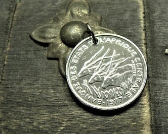 Antelope Coin Pendant - Central African States/ Charm/ Africa #P301