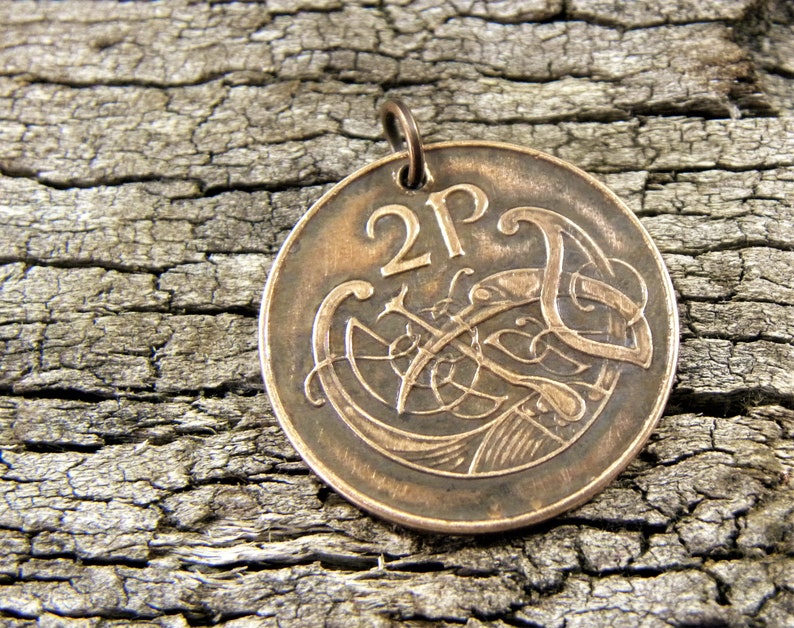 Ireland Gifts for him her 1971 Reversible Unisex Copper Charm Musical Instrument #403 Irish Harp Coin Pendant