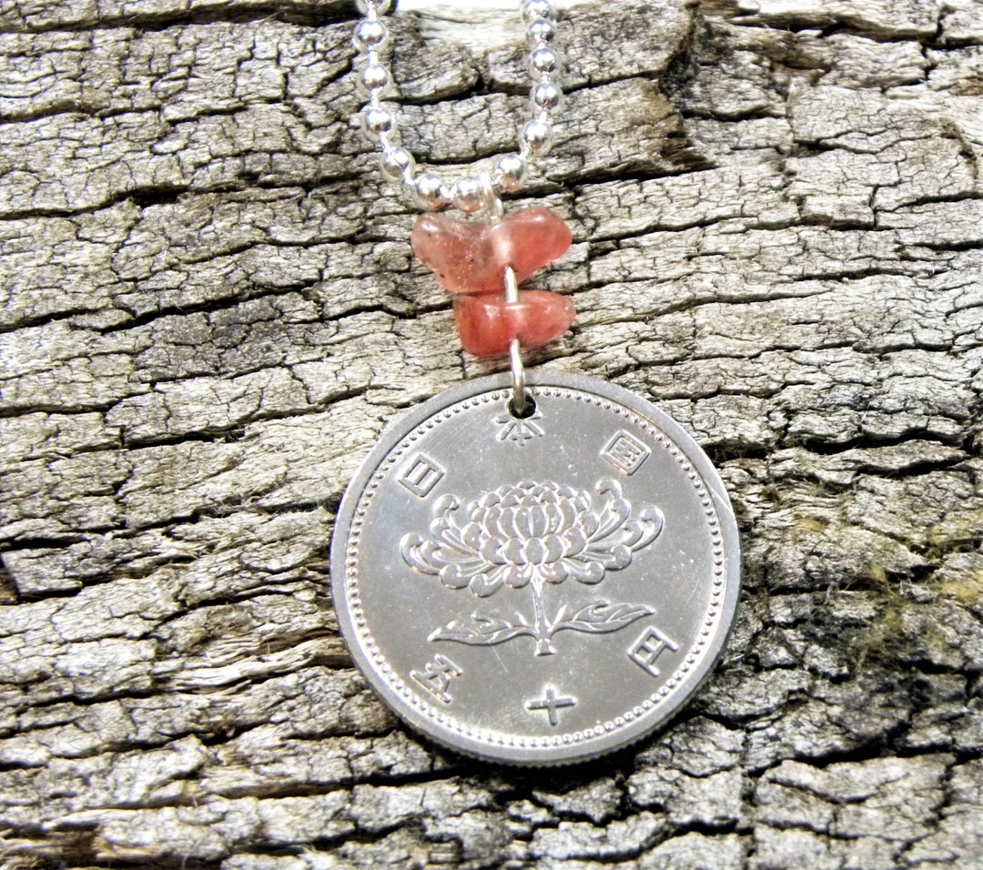 Lotus Flower Coin Necklace Gemstone Beads Japan Etsy Australia