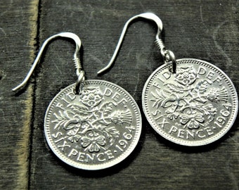 Tudor Rose Coin Earrings - United Kingdom/ UK - sterling silver hooks select year - English - Scottish - Welsh - Irish Shamrock