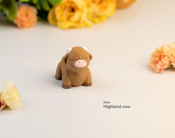 3D Printed Baby Highland Cow Figurine – Scottish Farmhouse Decor