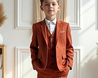 スリーピーススーツ タキシード ブラウン ブラウンベロア秋冬スリーピーススーツ ビジネスから結婚式まで