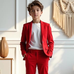 Red Boys Suit Set – Kids Slim Fit Blazer and Pants Outfit | Toddler to Youth Formal Wear for Weddings & Events