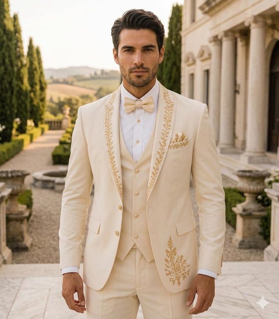 ivory dress suit Men's Cream Wedding ivory tuxedo suit