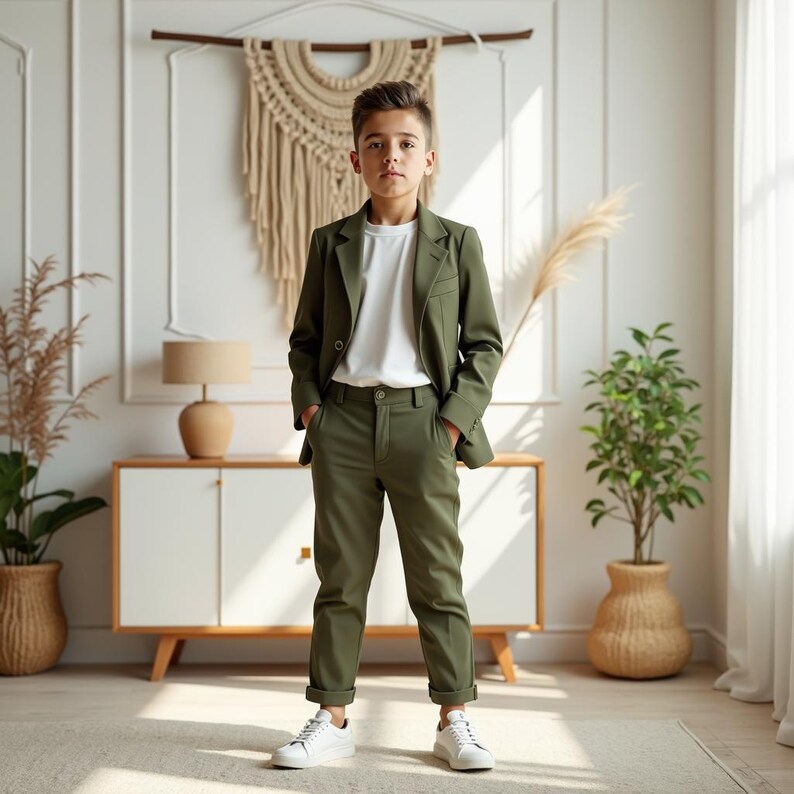 Boys Half Sleeves Suit - Green main image 1