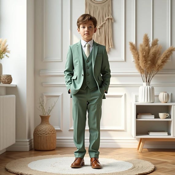 Sage Green Kids Suit for Ring Bearer – Custom Wedding Suit for