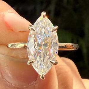 Marquise Cut Moissanite Engagement Ring, 6 Prong Solitaire Ring, Sparkling Marquise Moissanite Ring, Vintage Inspired Proposal Ring Gift For