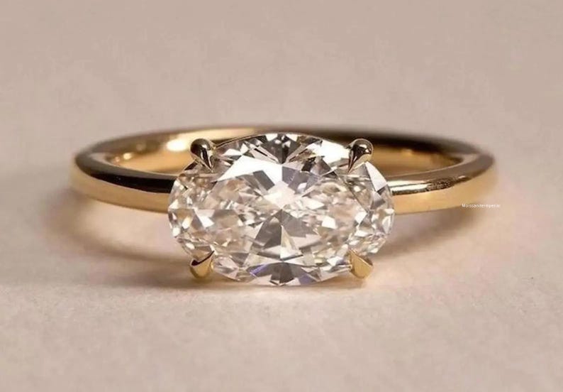 1.5 CT Oval Moissanite Engagement Ring, 14K Yellow Gold Solitaire - Etsy