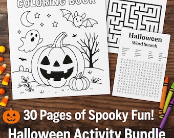 Halloween Activity Bundle: Coloring Book, Maze, Word Search (Printable PDF Games for Kids)