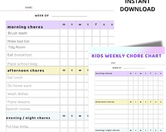 Kids Weekly Chore Chart: Ausfüllbarer Stundenplan für die ganze Familie (editierbare PDF, Instant Download)