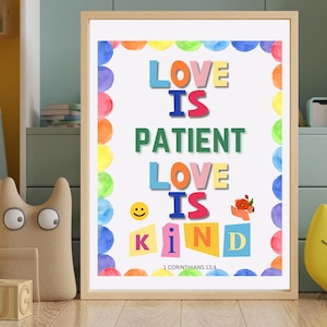 Love Is Patient Bible Verse Print: Christian Nursery Decor (Digital Download, 5 Sizes)