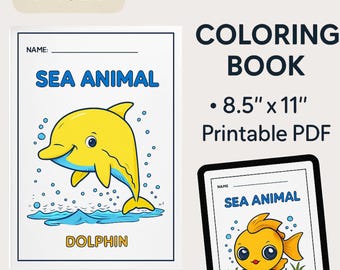 Libro para colorear de animales marinos: 50 páginas imprimibles con actividades del océano. Descarga instantánea.