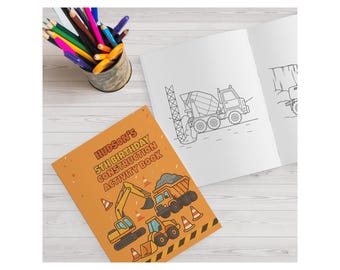 Livro de atividades de aniversário personalizado com tema de construção para imprimir • PDF digital com nome e idade personalizados