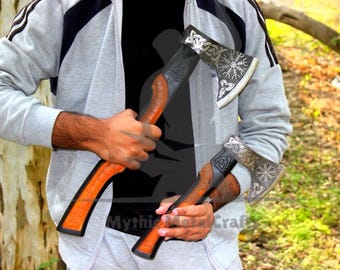 Hand Forged Viking Axe, Rosewood Shaft, Custom Etched Steel