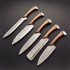 Damascus Chef set fully Handmade Including Leather Holster, Damascus Knives Set 5pcs,Knives for Kitchen, Damascus Chef Set, Newly Design