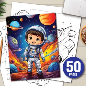 Space and Astronaut Coloring Book,  Coloring Pages For Kids and adults, Digital Coloring Book, instant download