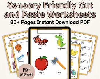 Sensory Friendly Cut and Paste Worksheets | Fine Motor Practice for Kids | OT Occupational Therapy Resources | Preschool Homeschool