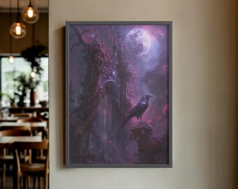 Gothic Raven Cathedral Art Print: Witchy Castle Decor (Digital Download)