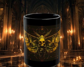 Death's Head Moth Mug, Gothic Occult Specimen, Witchy Christmas Gift, Dark Academia mug