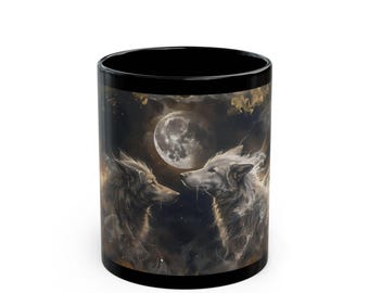 Gothic Spirit Wolves Mug: Occult Wolf Totem, Moonlit Arc