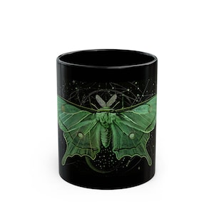 Luna Moth Coffee Mug: Gothic Celestial Art, Witchy Gift