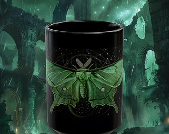 Luna Moth Coffee Mug: Gothic Celestial Art, Witchy Gift