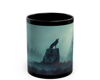 Gothic Howling Wolf Mug: Occult Moon Ritual Coffee Cup