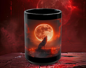 Blood Moon Wolf Coffee Mug – Witchy Gothic Lunar Design
