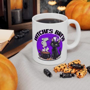 Witches Brew Mug: Black Cat Cauldron - Spooky Halloween Coffee Cup