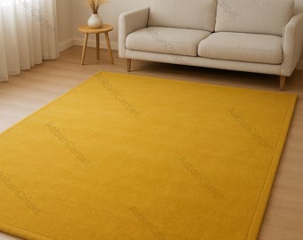 Mustard Yellow Hand Tufted Rug, Modern Solid Color Area Rug, Minimalist Living Room Carpet, Scandinavian Bedroom Rug, Luxur Rug