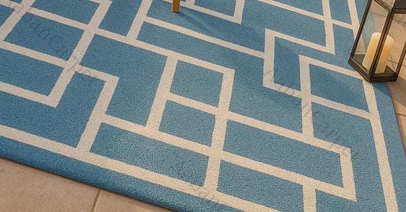 Blue Geometric Outdoor Rug: Modern Patio Balcony Carpet - Etsy
