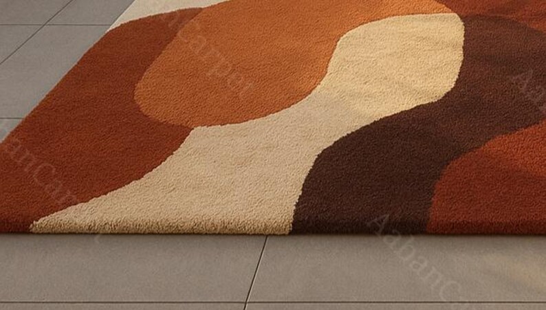 Modern Abstract Hand Tufted Area Rug, Terracotta Beige Contemporary Carpet, Scandinavian Geometric Wool Rug for Living Room Bedroom Decor image 4