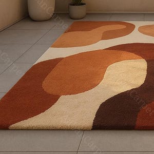 Modern Abstract Hand Tufted Area Rug, Terracotta Beige Contemporary Carpet, Scandinavian Geometric Wool Rug for Living Room Bedroom Decor image 3