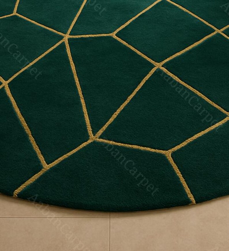 Emerald Green Geometric Rug, Hand Tufted Area Rug, Modern Abstract ...