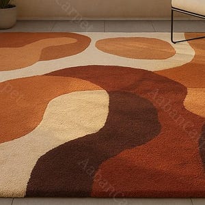 Modern Abstract Hand Tufted Area Rug, Terracotta Beige Contemporary Carpet, Scandinavian Geometric Wool Rug for Living Room Bedroom Decor image 2