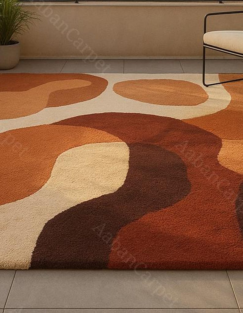 Modern Abstract Hand Tufted Area Rug, Terracotta Beige Contemporary Carpet, Scandinavian Geometric Wool Rug for Living Room Bedroom Decor image 2