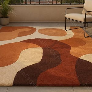 Modern Abstract Hand Tufted Area Rug, Terracotta Beige Contemporary Carpet, Scandinavian Geometric Wool Rug for Living Room Bedroom Decor image 5