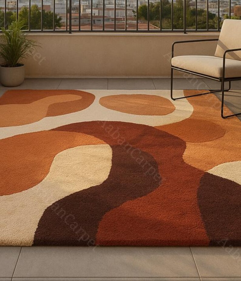 Modern Abstract Hand Tufted Area Rug, Terracotta Beige Contemporary Carpet, Scandinavian Geometric Wool Rug for Living Room Bedroom Decor image 5