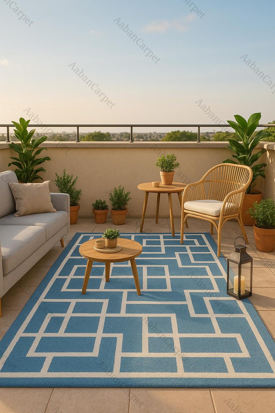 Blue Geometric Outdoor Rug: Modern Patio Balcony Carpet - Etsy