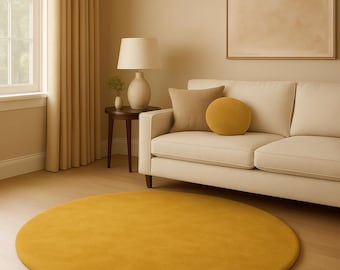 Hand-Tufted Round Wool Rug - Solid Terracotta Brown , yellow rug Custom Sizes Available