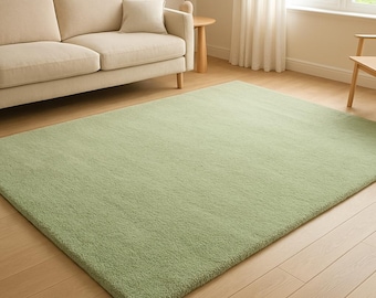 Light Teal Green,Sage Green Hand Tufted Wool Rug | Minimalist Area Rug | Modern Living Room Carpet | Custom Size Rug