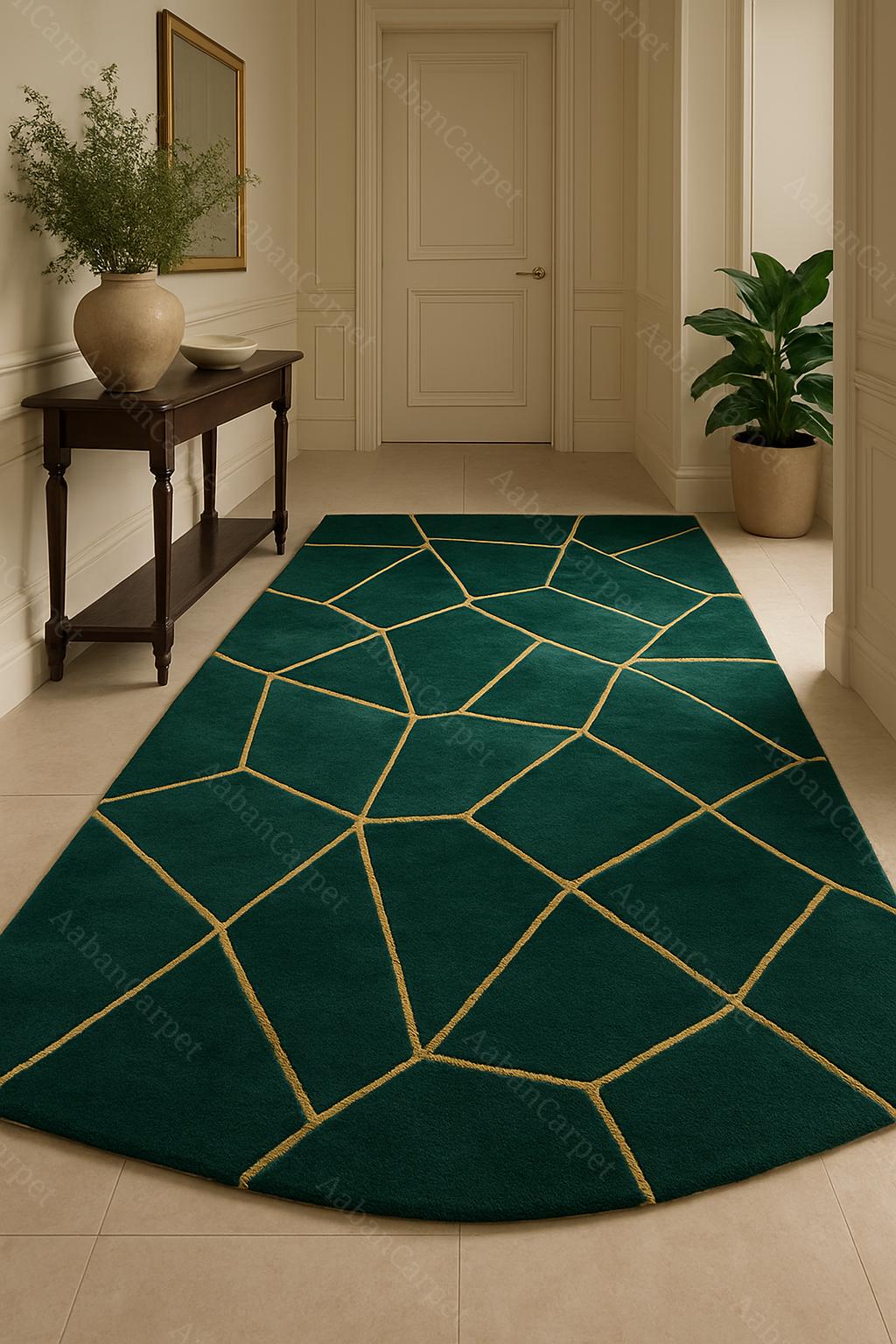 Emerald Green Geometric Rug, Hand Tufted Area Rug, Modern Abstract ...